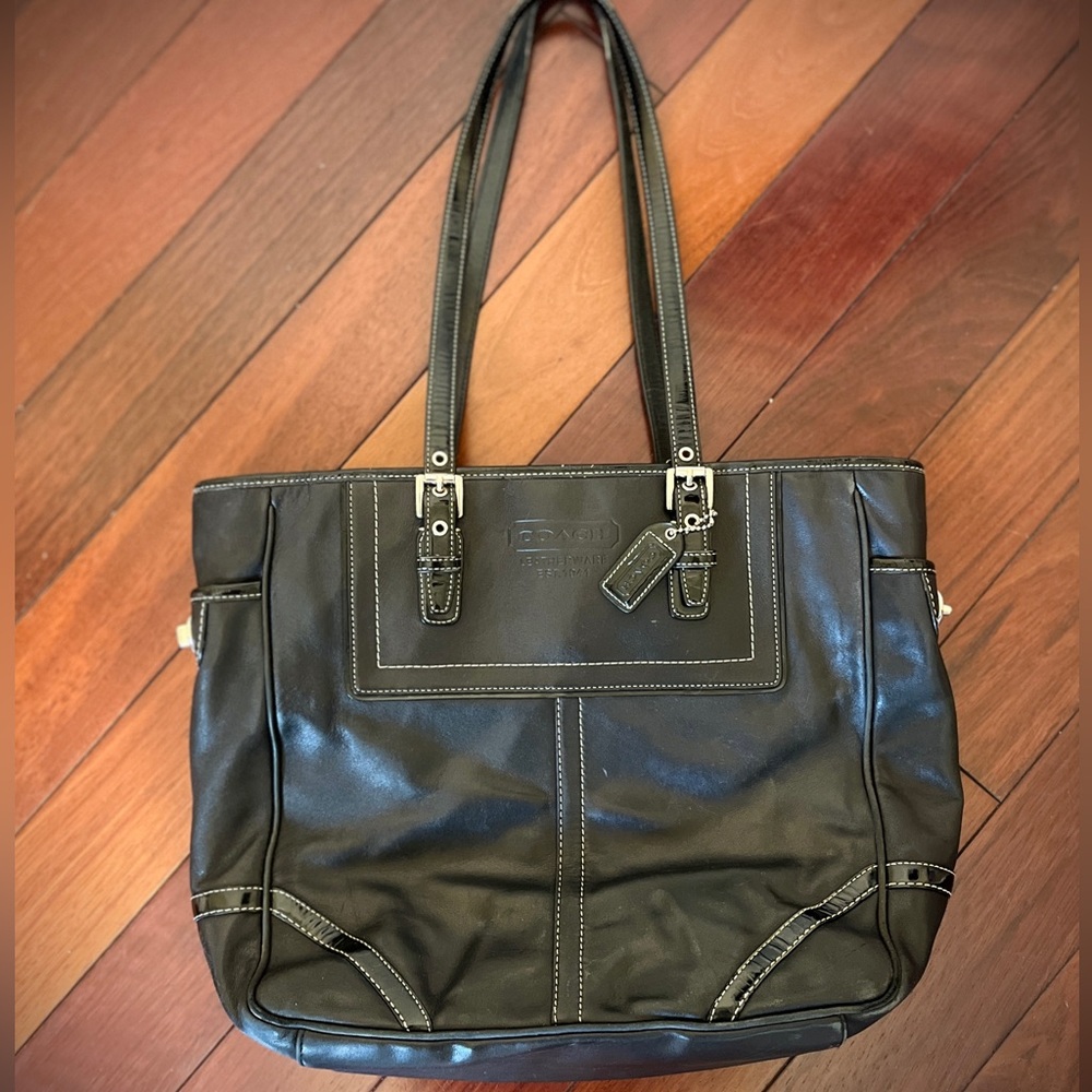 Coach F10413 East West Gallery Black Leather Tote